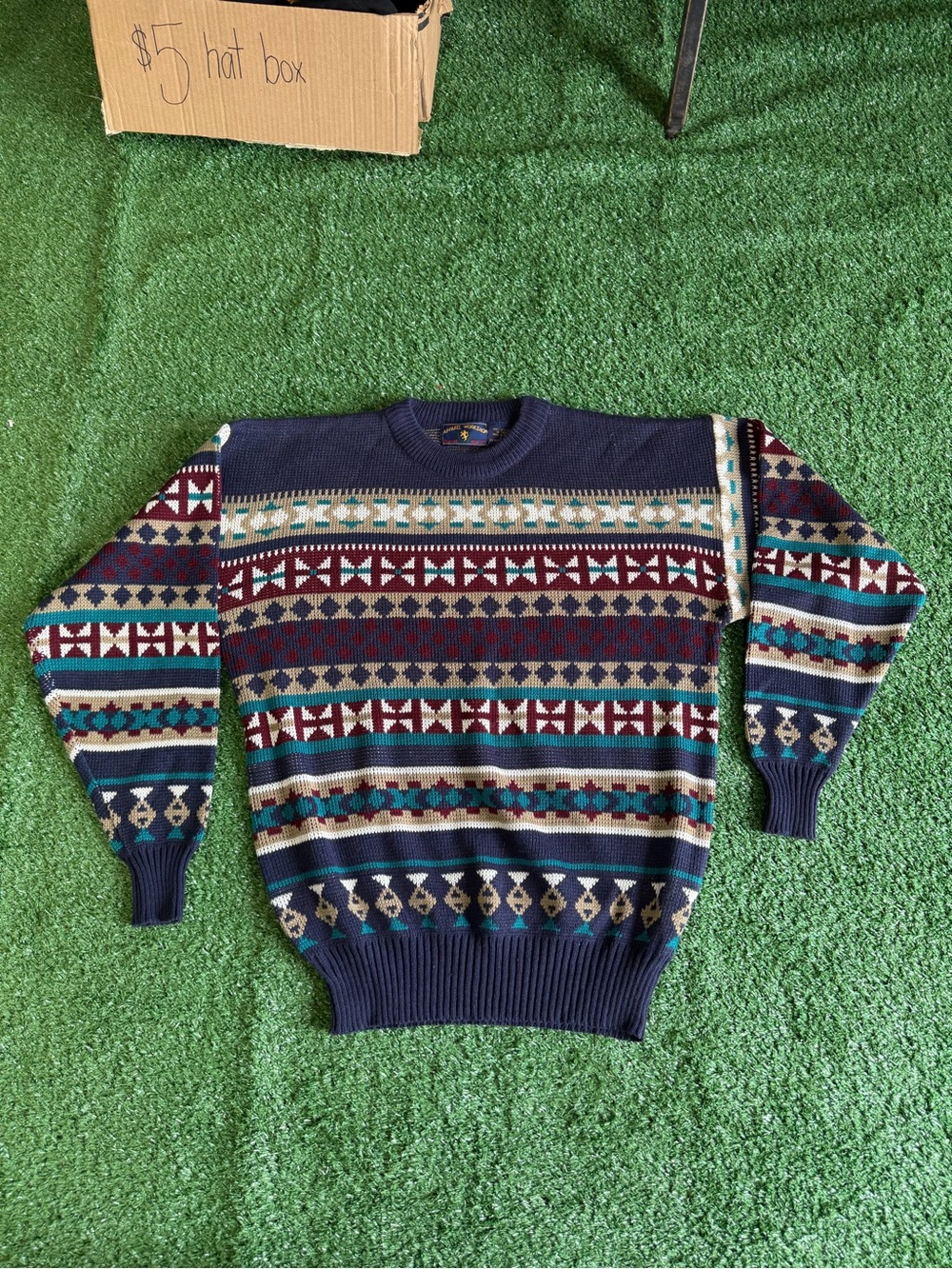Navy Patterned Men's Crewneck Sweater